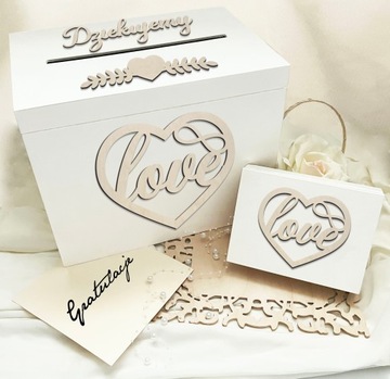 Белая коробка и коробка для свадебного банкета, набор обручальных колец и конверты.