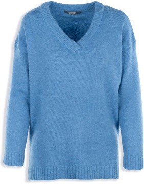 Nutmeg Efektowny Modny Luźny Kobiecy Niebieski Sweter V-Neck Oversize XL 42