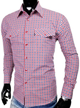 Koszula męska codzienna w kratkę casual KD139 czerwona r. XL