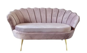 Sofa glamour muszelka 2ES pudrowy róż nogi złote