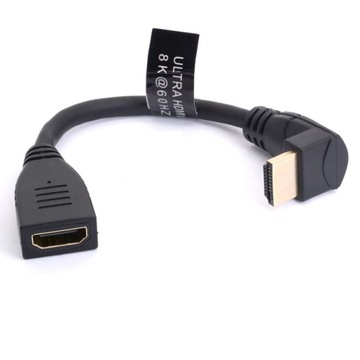 Przedłużacz HDMI 8K, krótki kabel HDMI 2.1 męski na żeński, kąt 90 stopni,