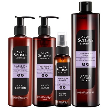 AVON SENSES ESSENCE ZESTAW ELIKSIR MYDŁO KREM DO RĄK SPRAY LAWENDA IMBIR