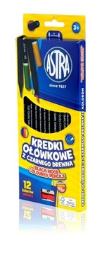 Kredki z czarnego drewna - 12 kolorów