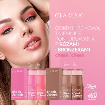 CLARESA CHEEK 2 CHEEK KREMOWY RÓŻ W SZTYFCIE 02 NEON CORAL