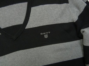 GANT męski bawełniany szaro czarny sweter V-Neck premium w pasy L