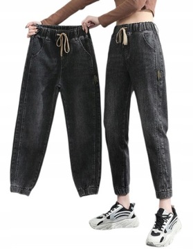 Damskie joggery luźne spodnie jeansowe cyrkonie