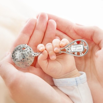 ПОДАРОК ​​НА КРЕЩЕНИЕ СЕРЕБРЯНАЯ ПОГРЕМКА С ГРАВИРОВКОЙ