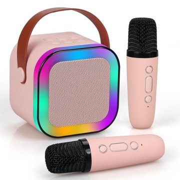 GŁOSNIK BLUETOTH PRZENOŚNY ZESTAW KARAOKE RGB 2 MIKROFONY USB