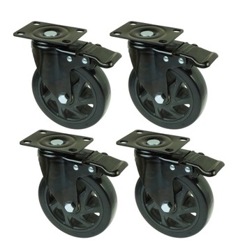 Kółka meblowe z hamulcem, gumowane, czarne, fi 125