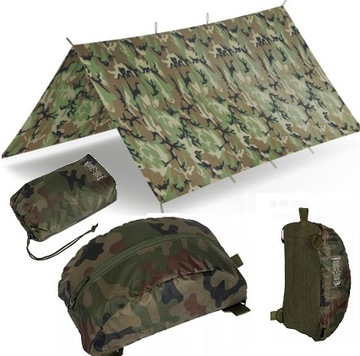 MOCNA PŁACHTA BIWAKOWA TURYSTYCZNA 3x3m HELIKON SUPERTARP CAMO US WOODLAND