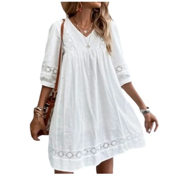 SUKIENKA LETNIA PLAŻOWA BOHO MINI KORONKOWA LUŹNAS