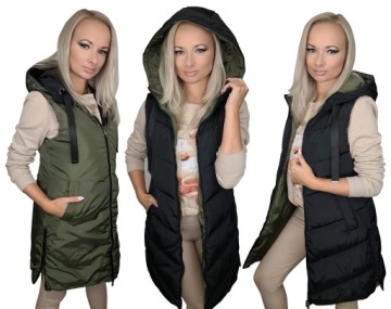 Женский ДВУСТОРОННИЙ стеганый ЖИЛЕТ БЕЖЕВЫЙ/ХАКИ С РУКАВАМИ размер S-7XL Tu L