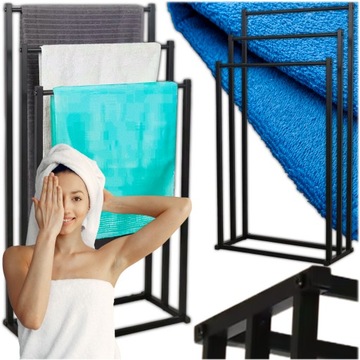 STOJAK NA RĘCZNIKI ŁAZIENKOWY UCHWYT WIESZAK METALOWY LOFT 3 POZIOMY 86cm
