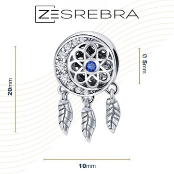 CHARMS ŁAPACZ SNÓW srebro 925 srebrny koralik piórka księżyc charms pr S925