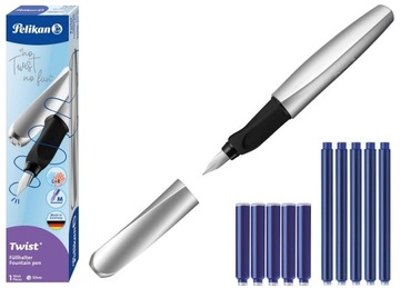 PIÓRO WIECZNE TWIST P457 SREBRNE PELIKAN + 10 NABOI