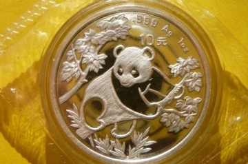 10 юаней, Китай, 1992 г., Большая панда, серебро 999 пробы, 1 унция, PROOF