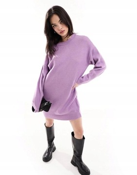 Asos Design lob oversize fiolet mini sweterkowa wełna sukienka XS NH2