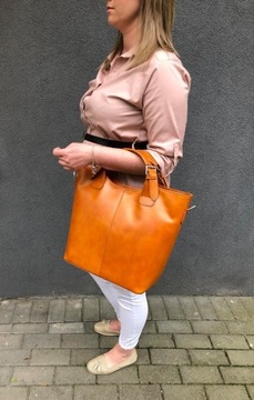 camel ruda włoska skórzana torebka shopper bag A4 torba Vera Pelle