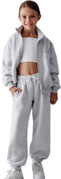 Dresy dla dziewczynek ocieplane bluza na zamek stójka komplet oversize 122