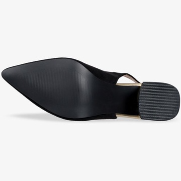 ТУФЛИ ЖЕНСКИЕ НА БЛОЧНОМ КАБЛУКЕ С ОТКРЫТЫМ КАБЛУКОМ, КОЖАНОЙ СТЕКЛЕТКОЙ, ДЕКОРАЦИЕЙ 37