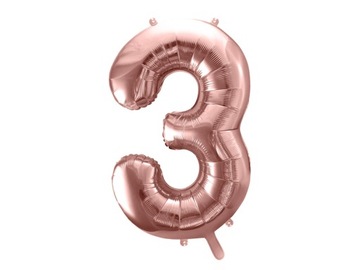 Balon Cyfra 3, różowe złoto, balony cyfry, 86cm