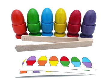 SORTER 6 KOLORÓW drewniane tęczowe jaja MONTESSORI układanka lewopólkulowa