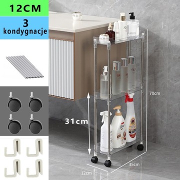 Мобильная полка на колесах, тележка для кухни и ванной комнаты, многофункциональная, узкая, 12 см
