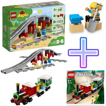 LEGO Duplo 10872 Tory kolejowe i wiadukt + LEGO Creator 30584 Pociąg