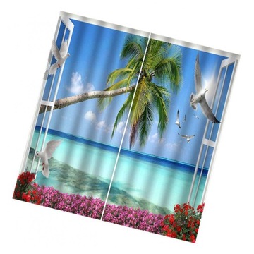 Izolowane termicznie zasłony zaciemniające pokój z przelotką nad morzem