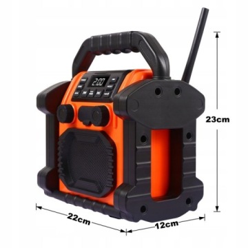Компактное строительное радио FM 20 Вт RMS Bluetooth Powerbank AUX LED IP55