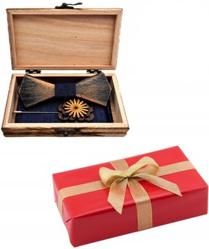 MUCHA DREWNIANA POSZETKA BROSZKA ZESTAW JEANS NOWOCZESNA PREZENT DLA NIEGO