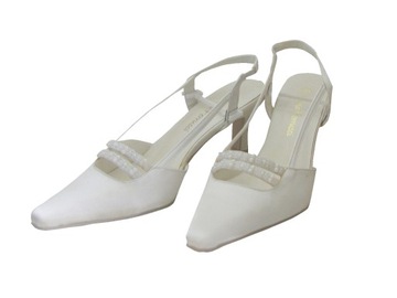 BUTY ŚLUBNE DAMSKIE OBUWIE SATYNOWE SZPILKI BEŻ 38