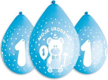 BALONY MOJE 1 URODZINY niebieskie wiszące 5szt 12'