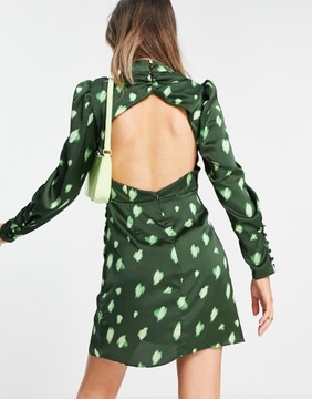 Zielona satynowa wzorzysta sukienka mini M