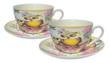 FILIŻANKA 2 SZT SOWA KWIATY 240ml ZESTAW PORCELANA NA PREZENT
