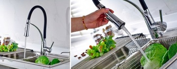 BATERIA KUCHENNA STOJĄCA WYCIĄGANA WYLEWKA KRAN CZARNA ELASTYCZNA OBROTOWA