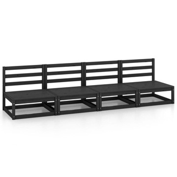 4-OSOBOWA SOFA OGRODOWA, CZARNA, LITE DREWNO SOSNO