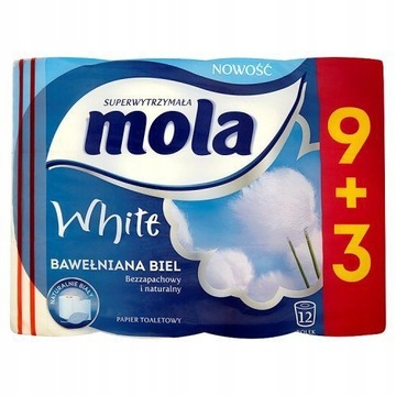 ТУАЛЕТНАЯ БУМАГА MOLA ХЛОПКОВАЯ БЕЛАЯ 12 РОЛИКОВ