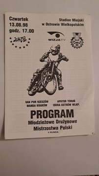 ISKRA OSTRÓW WLKP - TORUŃ RZESZÓW KRAKÓW 13-08-1998 PROGRAM ŻUŻLOWY CZYSTY