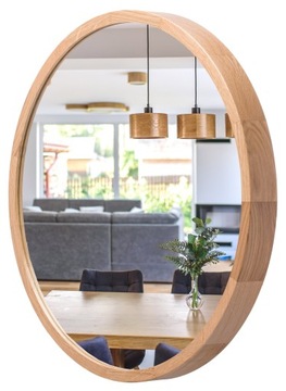 Lustro ścienne LEJA okrągłe drewno fi475 DĄB do przedpokoju salonu STYLOWE