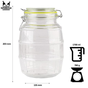 SŁÓJ SZKLANY 1,7L POJEMNIK WECK DO PRZECHOWYWANIA ŻYWNOŚCI KISZONEK SOLIDNY