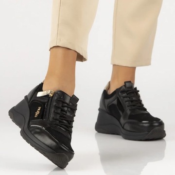 Кроссовки на танкетке 40 LEATHER FILIPPO туфли, удобные, модные, черные