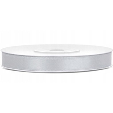 Taśma tasiemka wstążka satynowa 25m x 6mm srebrna rolka