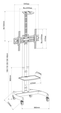 Подставка под телевизор 43 50 55 65 75 дюймов на колесах Телескопическая