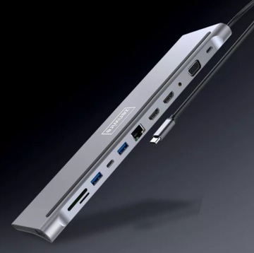 АДАПТЕР-концентратор ДОК-СТАНЦИИ USB-C 12in1 RJ45 2x HDMI 4K ETHERNET VGA USB 3.0