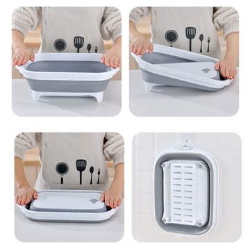 Miska Silikonowa Składana Pojemnik na Żywność z Odpływem Biała Szara 5 L