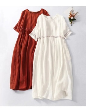 Retro Cotton Linen Dress Women's 2024 New Summer L