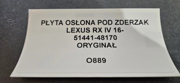 DESKA KRYT POD NÁRAZNÍK LEXUS RX IV 16- 51441-48170 ORIGINÁLNÍ