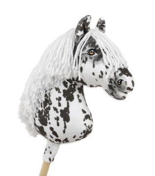 Hobby Horse Великий кінь на палиці Преміум чубарий біло-чорний з гривою A3