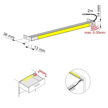 Светодиодная подсветка ящиков 414 мм Черный/Белый/АЛ